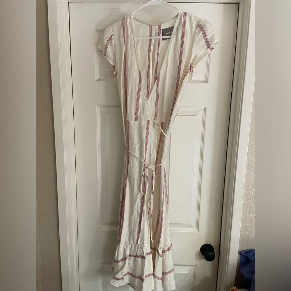 Reformation Stripe Linen Wrap Dress BNWOT
